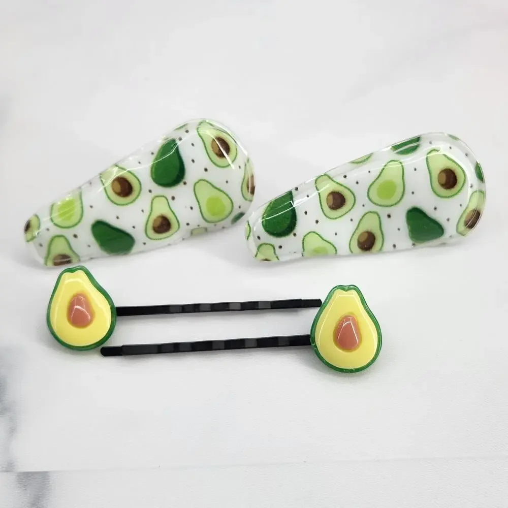 4 pc Avocado Hair Accessories by Mint 2 bobby pins 2 snap barrette clips **NEW**
